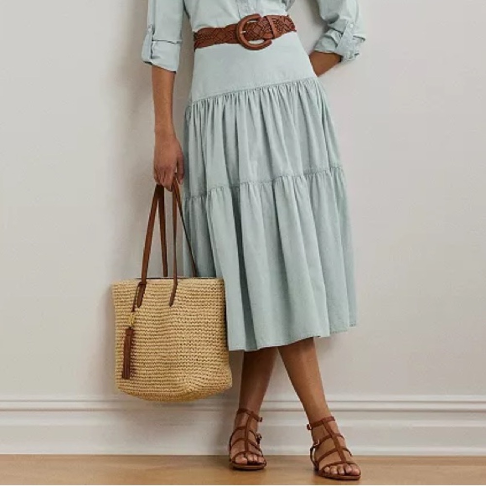 Ralph Lauren Sage Tiered Midi Skirt